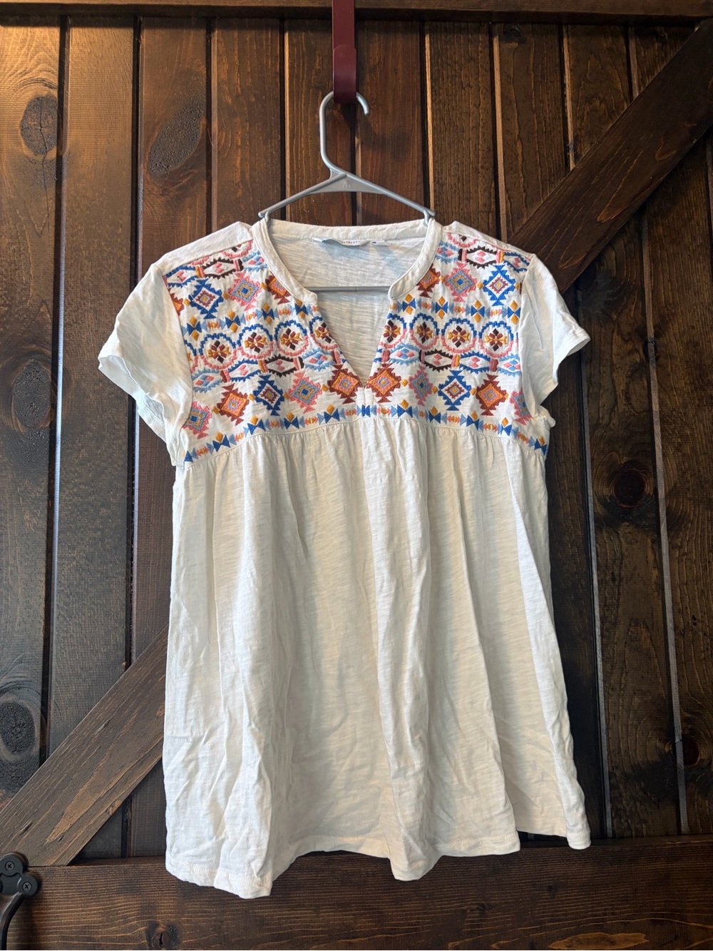 Boho Embroidered White Short-Sleeve Tunic